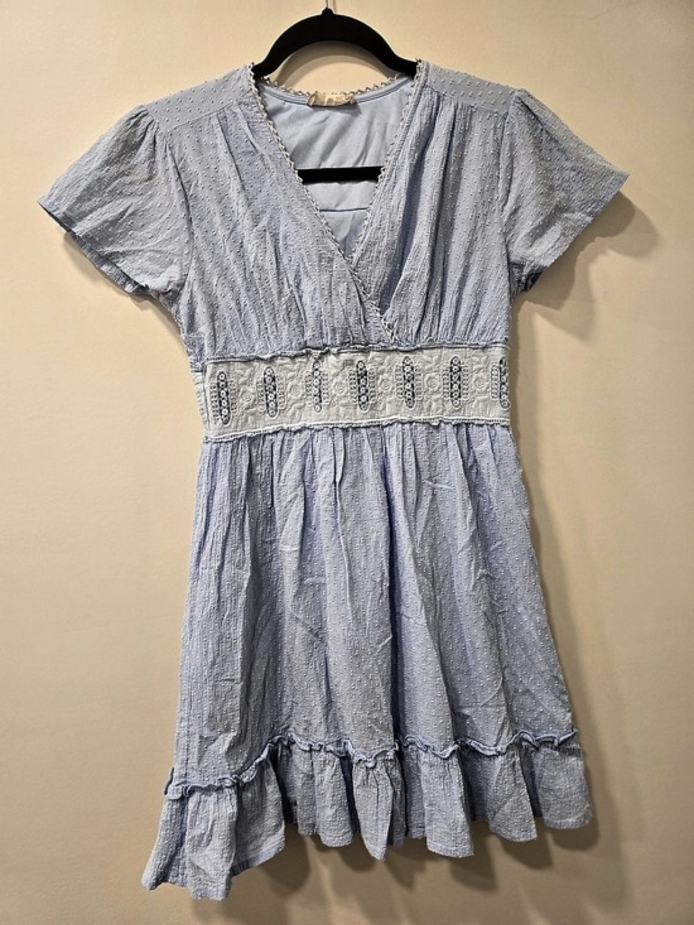 Altar'd State Girly Embroidered Mini Dress in Baby Blue Size Small